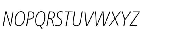 Neue Frutiger Paneuropean Condensed Thin Italic Font UPPERCASE