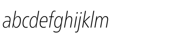 Neue Frutiger Paneuropean Condensed Thin Italic Font LOWERCASE