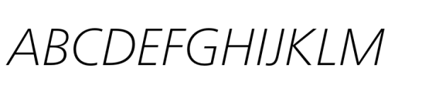 Neue Frutiger Paneuropean Thin Italic Font UPPERCASE