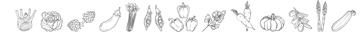 Vegetables Doodles - Dingbats Font Font UPPERCASE