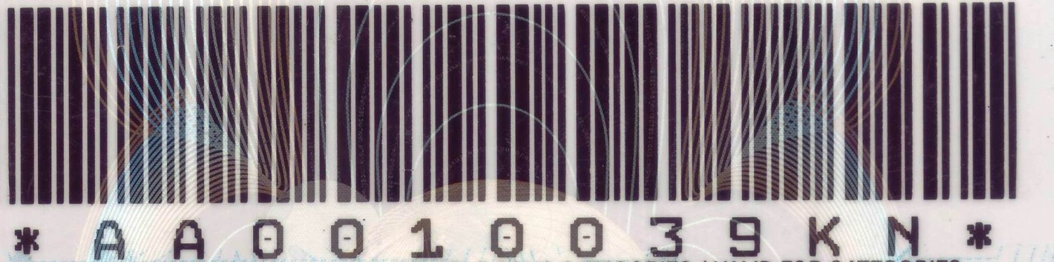 see figure 1 and tail well and that goes back over the zero that are pixilated and small line in the center. HELP ME TO FIND THE BAR CODE OR NOT.  Font sample to identify the typeface on WhatFontIs