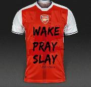 please whats the name of the font used in writting WAKE PRAY SLAY?  